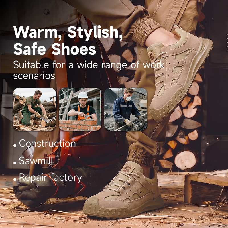 GUYISA 6056 Work Safety Shoes, EN Standard Steel Toe Anti-smash Anti-puncture Suede & Canvas Shoes, Solid Dual Density PU Sole Industrial Footwear