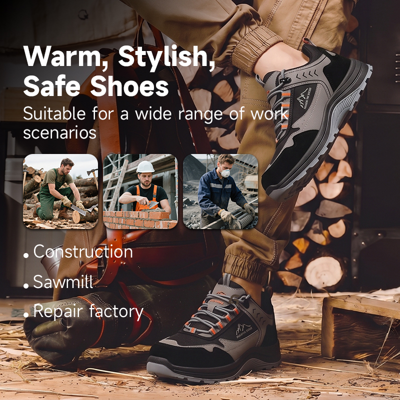 GUYISA 6055BK Work Safety Shoes, EN Standard Steel Toe Anti-smash Anti-puncture, Microfiber, Suede & Steel Wire Cloth Upper, Solid Dual Density PU Sole Industrial Shoes
