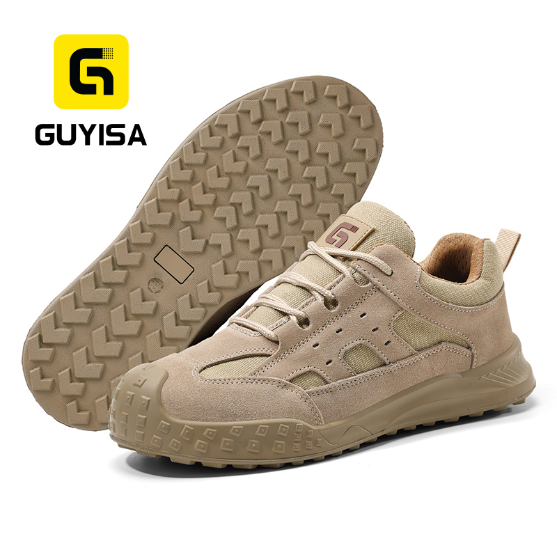 GUYISA 6056 Work Safety Shoes, EN Standard Steel Toe Anti-smash Anti-puncture Suede & Canvas Shoes, Solid Dual Density PU Sole Industrial Footwear