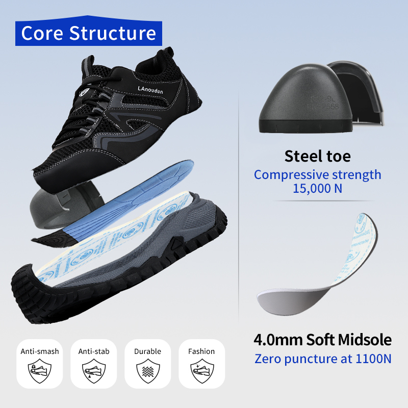 GUYISA  D320T Casual Series Safety Shoes Anti-Smash Anti-Puncture EU Standard Steel Toe Cap MD Sole Microfiber & Flyknit Mesh Upper Work Shoes