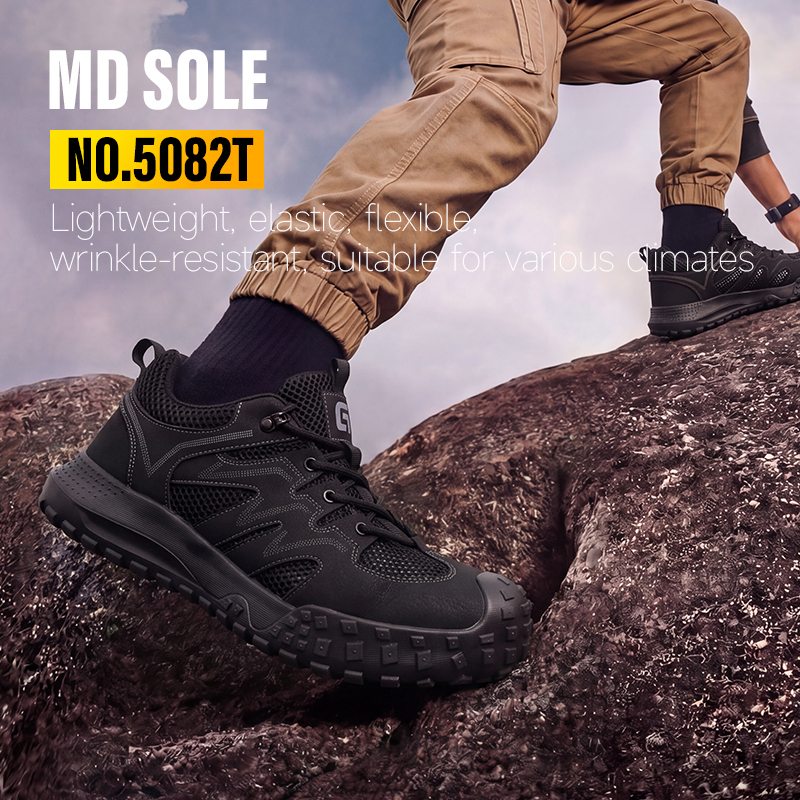 GUYISA 5082T Hiking Series Safety Shoes Anti-Smash Anti-Puncture EU Standard Steel Toe Rubber Sole Microfiber & Flyknit Mesh Upper Work Shoes