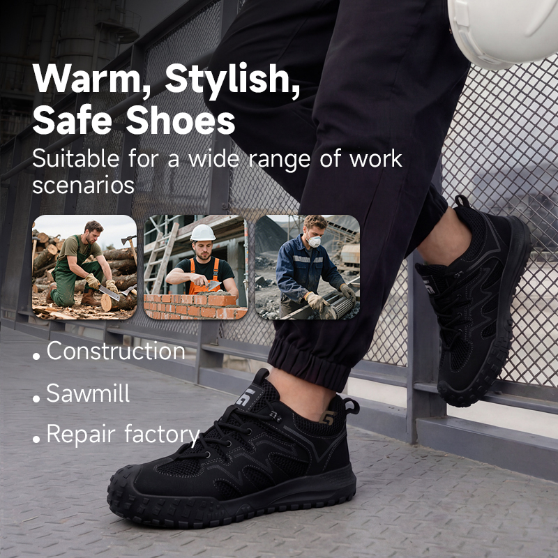 GUYISA 5082T Hiking Series Safety Shoes Anti-Smash Anti-Puncture EU Standard Steel Toe Rubber Sole Microfiber & Flyknit Mesh Upper Work Shoes