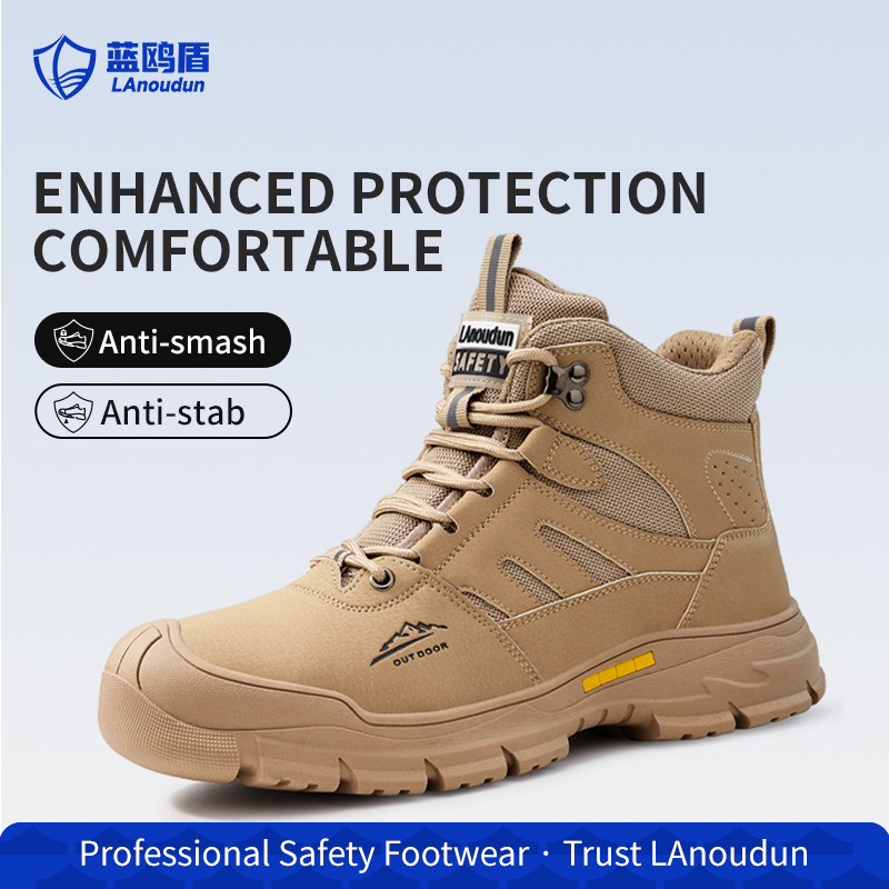 LAoudun D253BN Hiking Safety Shoes, European Standard Steel Toe Anti-smash Anti-puncture, Microfiber & Steel Wire Cloth Upper, Wear-resistant Rubber Sole Outdoor Work Shoes