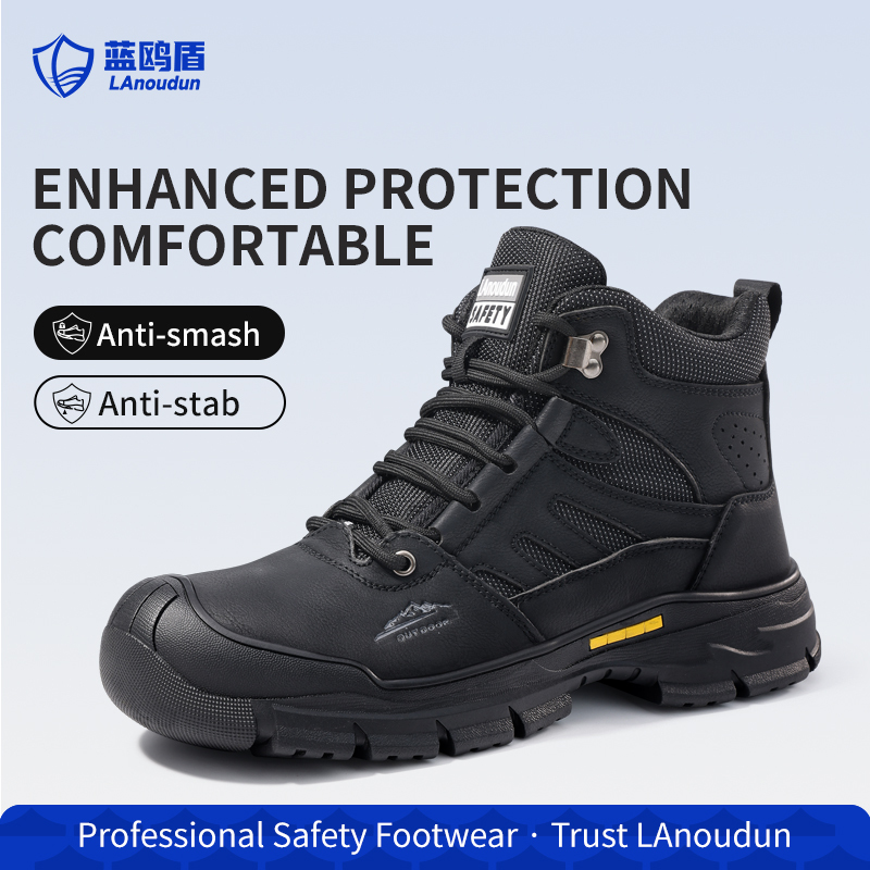 LAoudun D253BK Hiking Series Safety Shoes, Anti-smash Anti-puncture Steel Toe, Durable Microfiber Upper, Slip Resistant Rubber Sole