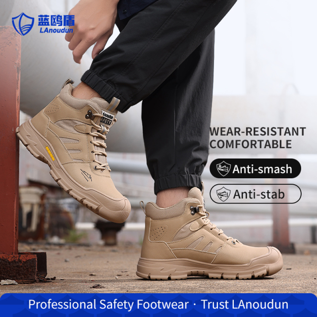 LAoudun D253BN Hiking Safety Shoes, European Standard Steel Toe Anti-smash Anti-puncture, Microfiber & Steel Wire Cloth Upper, Wear-resistant Rubber Sole Outdoor Work Shoes