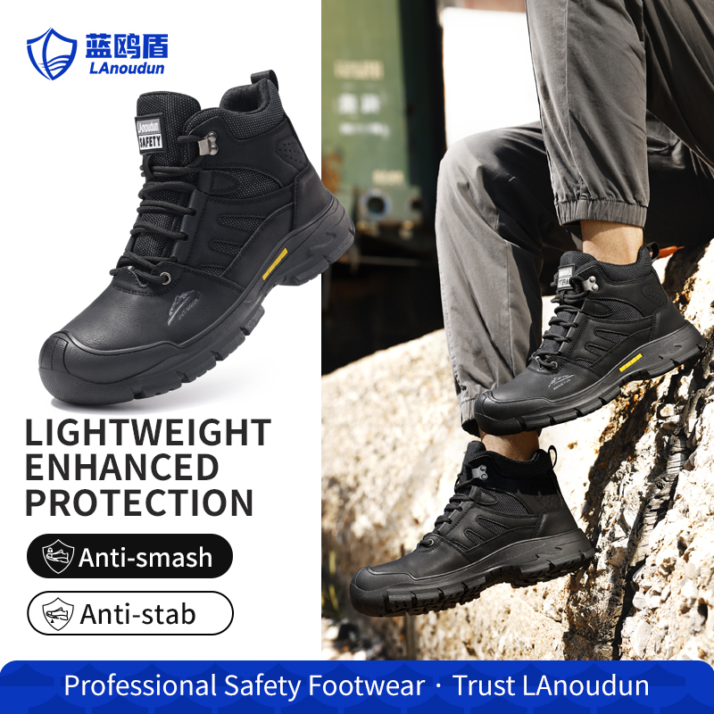 LAoudun D253BK Hiking Series Safety Shoes, Anti-smash Anti-puncture Steel Toe, Durable Microfiber Upper, Slip Resistant Rubber Sole