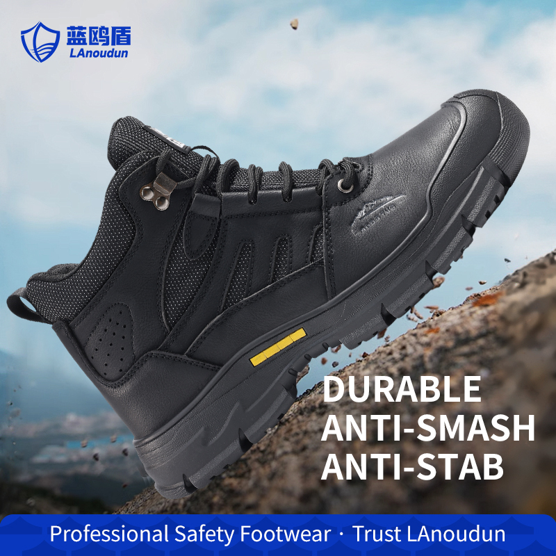 LAoudun D253BK Hiking Series Safety Shoes, Anti-smash Anti-puncture Steel Toe, Durable Microfiber Upper, Slip Resistant Rubber Sole