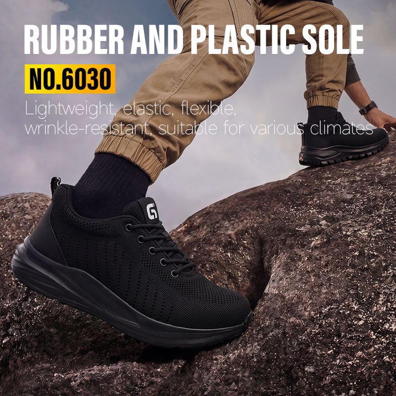 GUYISA 6030 Sports Safety Shoes, Wide Toe Box, Euro Steel Toe Anti-smashing Anti-puncture Work Shoes, Breathable Microfiber Fly Woven Upper, Non-slip Wear-resistant Rubber-Plastic Sole for Industrial Outdoor