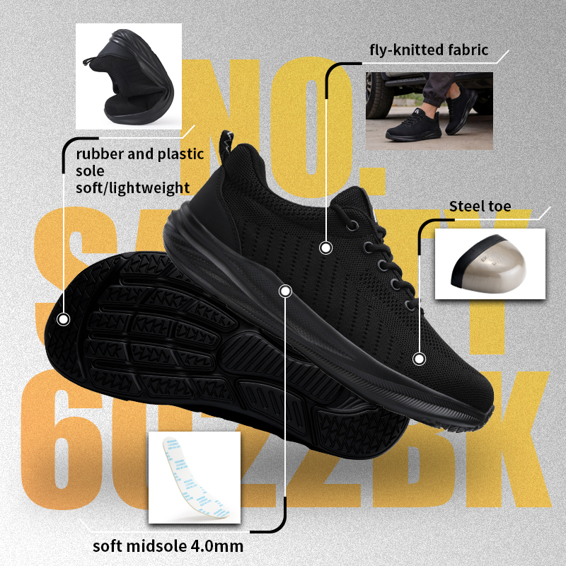 GUYISA 6030 Sports Safety Shoes, Wide Toe Box, Euro Steel Toe Anti-smashing Anti-puncture Work Shoes, Breathable Microfiber Fly Woven Upper, Non-slip Wear-resistant Rubber-Plastic Sole for Industrial Outdoor