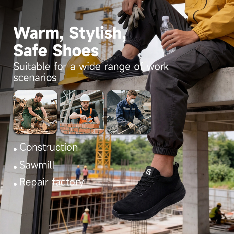 GUYISA 6030 Sports Safety Shoes, Wide Toe Box, Euro Steel Toe Anti-smashing Anti-puncture Work Shoes, Breathable Microfiber Fly Woven Upper, Non-slip Wear-resistant Rubber-Plastic Sole for Industrial Outdoor