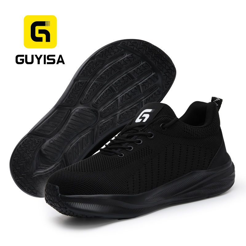 GUYISA 6030 Sports Safety Shoes, Wide Toe Box, Euro Steel Toe Anti-smashing Anti-puncture Work Shoes, Breathable Microfiber Fly Woven Upper, Non-slip Wear-resistant Rubber-Plastic Sole for Industrial Outdoor