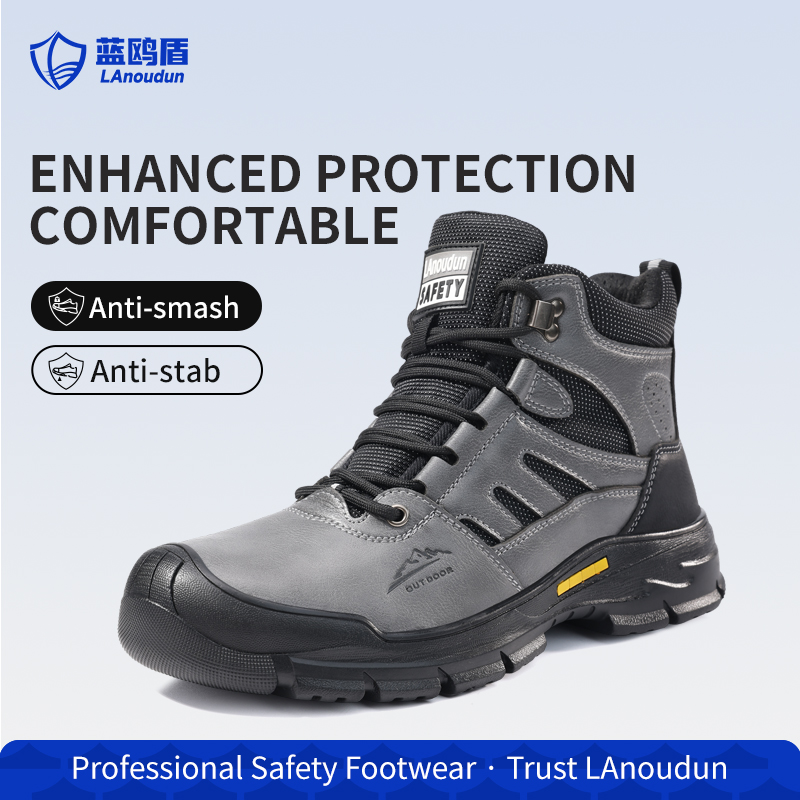 LAoudun D253 Hiking Series Protective Work Shoes, Steel Toe Cap & Anti-Puncture Sole, Microfiber Footwear
