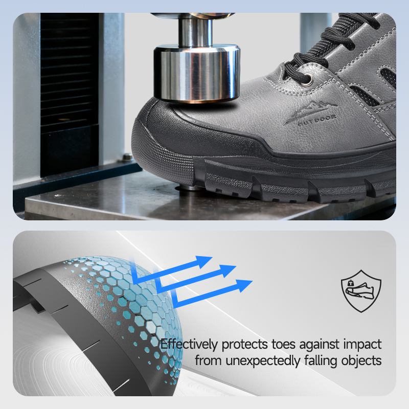 LAoudun D253 Hiking Series Protective Work Shoes, Steel Toe Cap & Anti-Puncture Sole, Microfiber Footwear