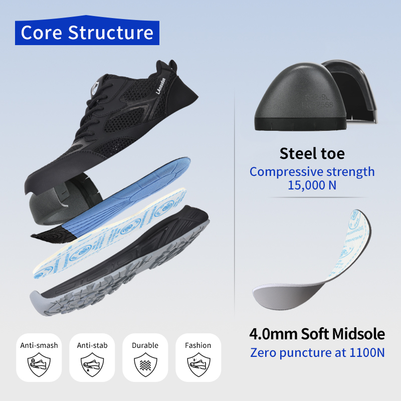 LAoudun D310T Casual Series Safety Shoes, EN Standard Steel Toe, Anti-Puncture, MD Outsole, Microfiber & Fly Knit Mesh Upper