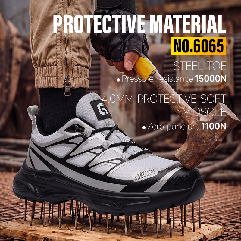 GUYISA  6065 Sport Series Safety Shoes, EN Standard Steel Toe, Anti-Puncture, Rubber-Plastic Outsole, Grid Mesh Upper