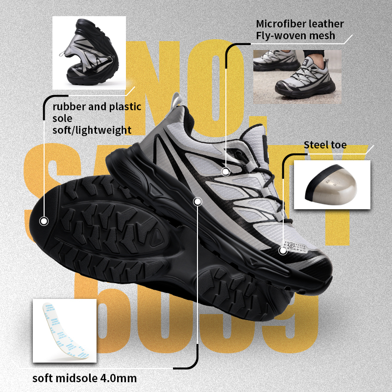 GUYISA  6065 Sport Series Safety Shoes, EN Standard Steel Toe, Anti-Puncture, Rubber-Plastic Outsole, Grid Mesh Upper