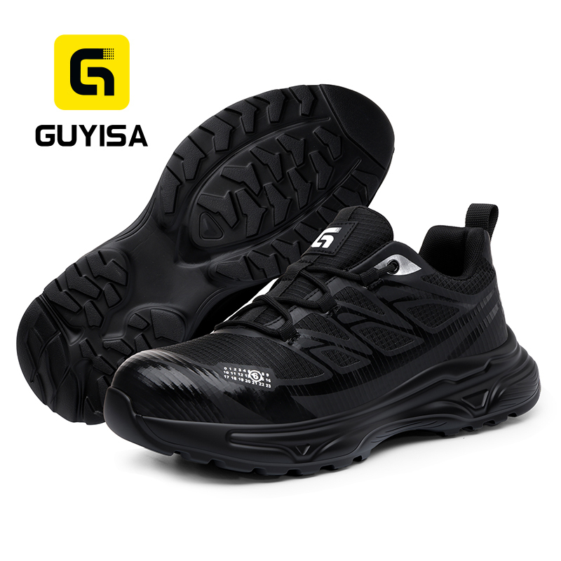 GUYISA 6065BK Sport Safety Shoes, Steel Toe Cap Anti-Smash & Anti-Puncture Work Shoes with Grid Mesh Upper & Rubber-Plastic Sole (EU Standard)