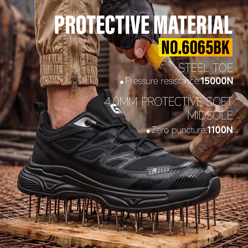 GUYISA 6065BK Sport Safety Shoes, Steel Toe Cap Anti-Smash & Anti-Puncture Work Shoes with Grid Mesh Upper & Rubber-Plastic Sole (EU Standard)