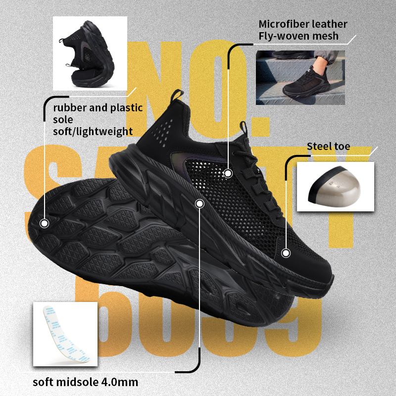 GUYISA 6039 Casual Safety Shoes, EU Standard Steel Toe Anti-Smash & Anti-Puncture Work Shoes, Microfiber & Fly Mesh Upper with Rubber-Plastic Sole