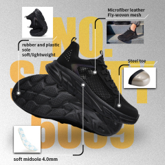 GUYISA 6039 Casual Safety Shoes, EU Standard Steel Toe Anti-Smash & Anti-Puncture Work Shoes, Microfiber & Fly Mesh Upper with Rubber-Plastic Sole