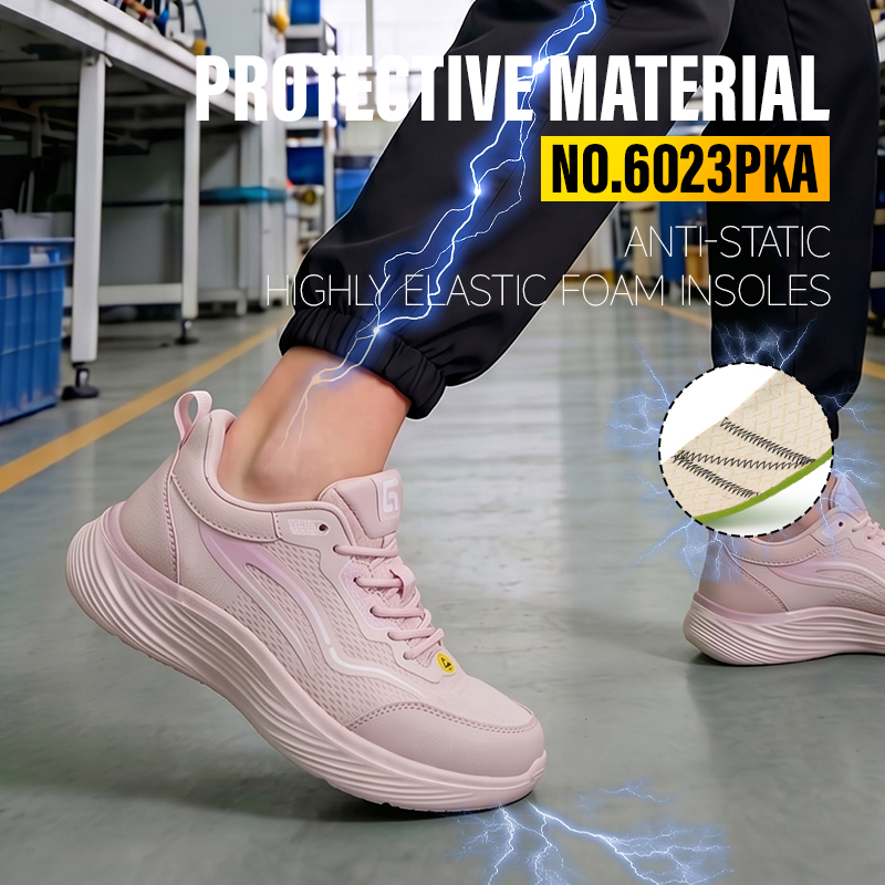 GUYISA 6023PKA Sports Safety Shoes, ESD Anti-Static Footwear with Microfiber & Fly Knit Upper, Solid Dual-Density PU Outsole