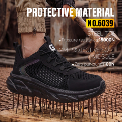 GUYISA 6039 Casual Safety Shoes, EU Standard Steel Toe Anti-Smash & Anti-Puncture Work Shoes, Microfiber & Fly Mesh Upper with Rubber-Plastic Sole