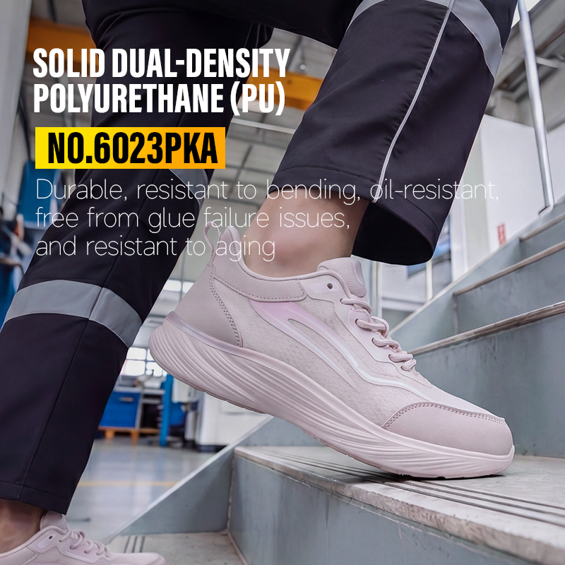 GUYISA 6023PKA Sports Safety Shoes, ESD Anti-Static Footwear with Microfiber & Fly Knit Upper, Solid Dual-Density PU Outsole