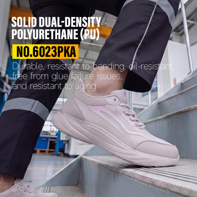 GUYISA 6023PKA Sports Safety Shoes, ESD Anti-Static Footwear with Microfiber & Fly Knit Upper, Solid Dual-Density PU Outsole