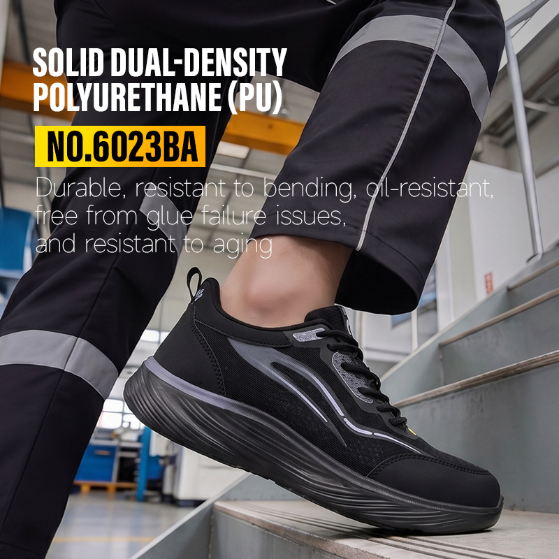 GUYISA 6023BA Sports Safety Shoes, ESD Anti-Static Footwear with Microfiber & Fly Knit Upper, Solid Dual-Density PU Outsole