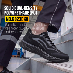 GUYISA 6023BKA Sports Safety Shoes, ESD Anti-Static Footwear, Microfiber & Fly Knit Upper, Solid Dual-Density PU Outsole