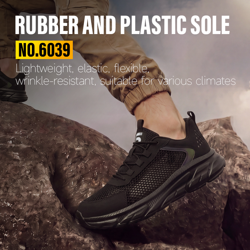 GUYISA 6039 Casual Safety Shoes, EU Standard Steel Toe Anti-Smash & Anti-Puncture Work Shoes, Microfiber & Fly Mesh Upper with Rubber-Plastic Sole