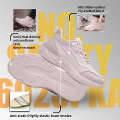 GUYISA 6023PKA Sports Safety Shoes, ESD Anti-Static Footwear with Microfiber & Fly Knit Upper, Solid Dual-Density PU Outsole