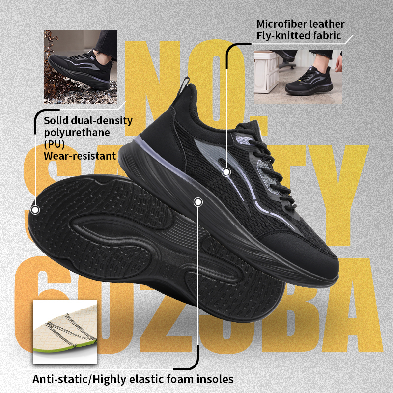 GUYISA 6023BA Sports Safety Shoes, ESD Anti-Static Footwear with Microfiber & Fly Knit Upper, Solid Dual-Density PU Outsole
