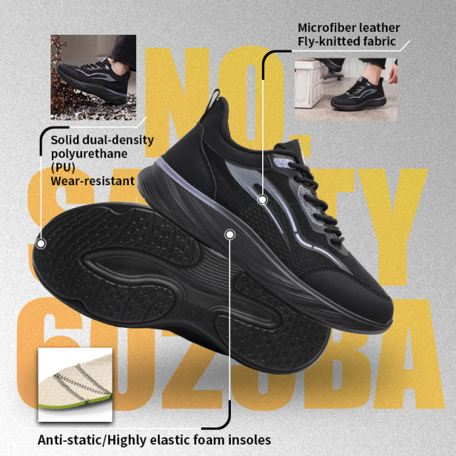 GUYISA 6023BA Sports Safety Shoes, ESD Anti-Static Footwear with Microfiber & Fly Knit Upper, Solid Dual-Density PU Outsole