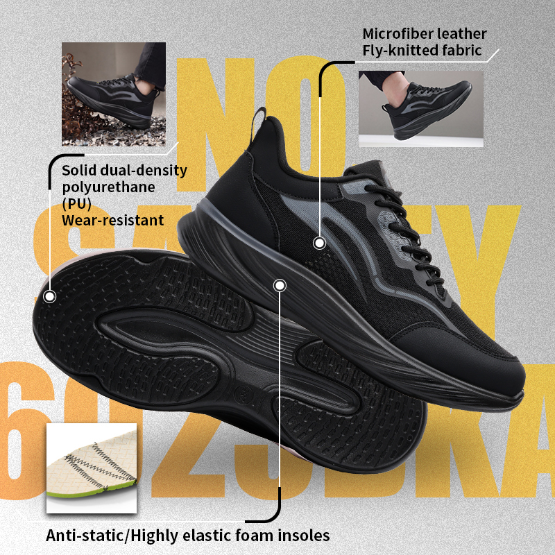 GUYISA 6023BKA Sports Safety Shoes, ESD Anti-Static Footwear, Microfiber & Fly Knit Upper, Solid Dual-Density PU Outsole