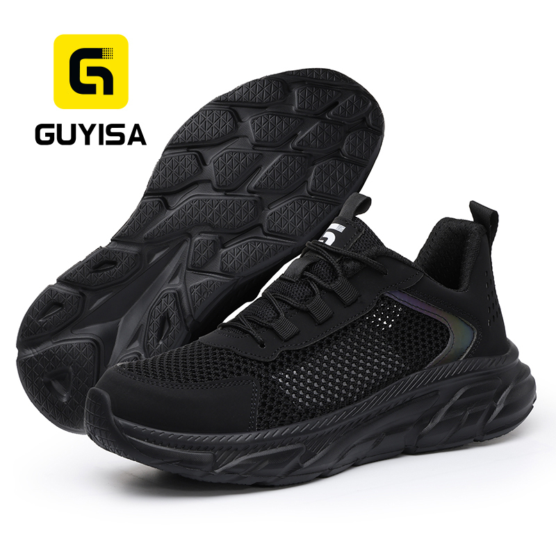 GUYISA 6039 Casual Safety Shoes, EU Standard Steel Toe Anti-Smash & Anti-Puncture Work Shoes, Microfiber & Fly Mesh Upper with Rubber-Plastic Sole