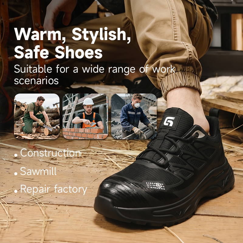 GUYISA 6065BK Sport Safety Shoes, Steel Toe Cap Anti-Smash & Anti-Puncture Work Shoes with Grid Mesh Upper & Rubber-Plastic Sole (EU Standard)