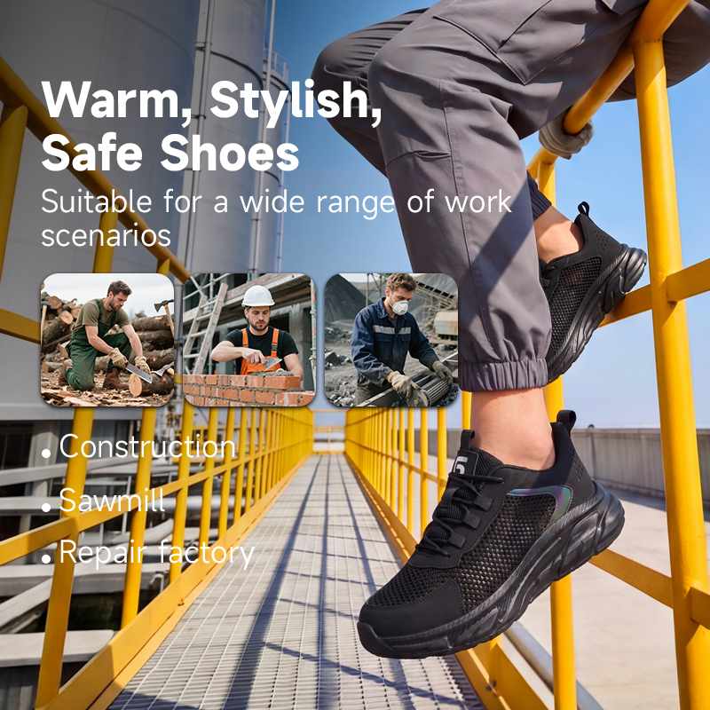 GUYISA 6039 Casual Safety Shoes, EU Standard Steel Toe Anti-Smash & Anti-Puncture Work Shoes, Microfiber & Fly Mesh Upper with Rubber-Plastic Sole