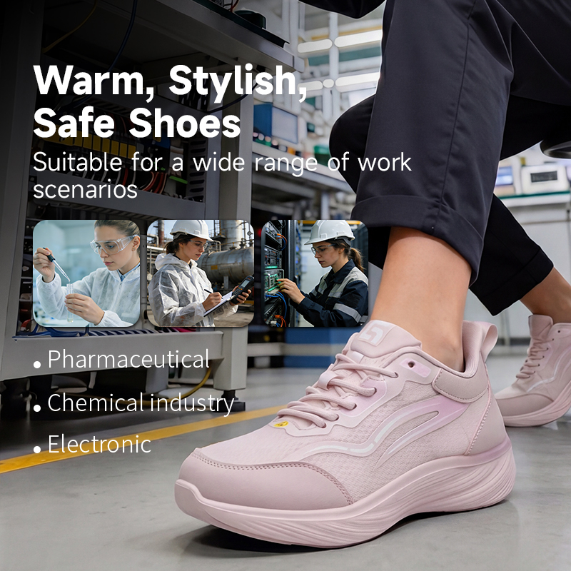 GUYISA 6023PKA Sports Safety Shoes, ESD Anti-Static Footwear with Microfiber & Fly Knit Upper, Solid Dual-Density PU Outsole