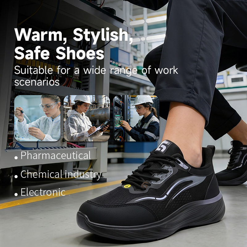 GUYISA 6023BA Sports Safety Shoes, ESD Anti-Static Footwear with Microfiber & Fly Knit Upper, Solid Dual-Density PU Outsole