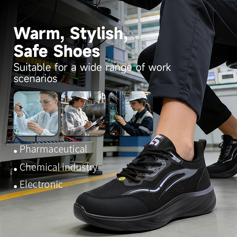 GUYISA 6023BA Sports Safety Shoes, ESD Anti-Static Footwear with Microfiber & Fly Knit Upper, Solid Dual-Density PU Outsole