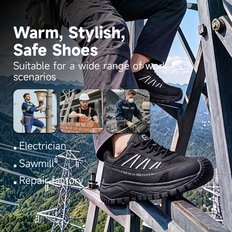 GUYISA 6021BKVT Casual Safety Shoes, EU Standard Plastic Toe Cap, Anti-Smash Anti-Puncture & 15KV Insulated Work Shoes, Microfiber & Fly Knit Upper, MD Outsole