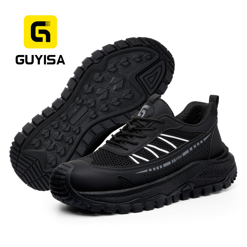 GUYISA 6021BKVT Casual Safety Shoes, EU Standard Plastic Toe Cap, Anti-Smash Anti-Puncture & 15KV Insulated Work Shoes, Microfiber & Fly Knit Upper, MD Outsole