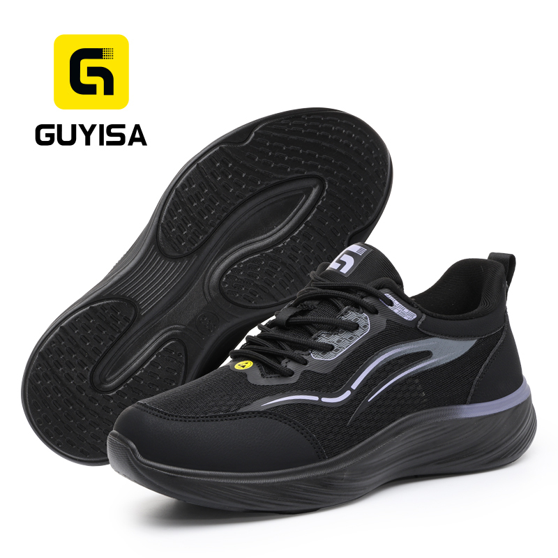 GUYISA 6023BA Sports Safety Shoes, ESD Anti-Static Footwear with Microfiber & Fly Knit Upper, Solid Dual-Density PU Outsole