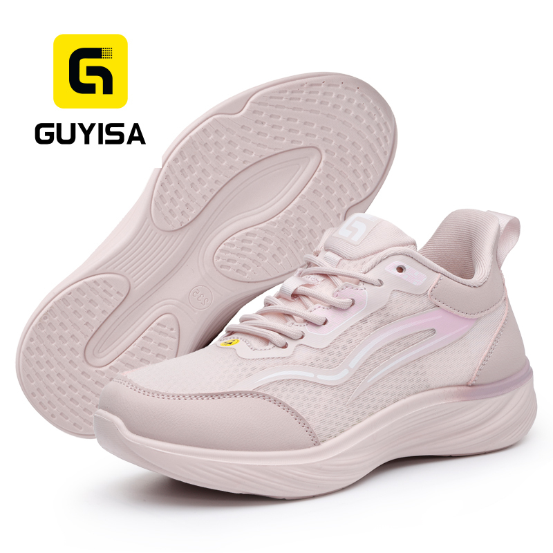 GUYISA 6023PKA Sports Safety Shoes, ESD Anti-Static Footwear with Microfiber & Fly Knit Upper, Solid Dual-Density PU Outsole