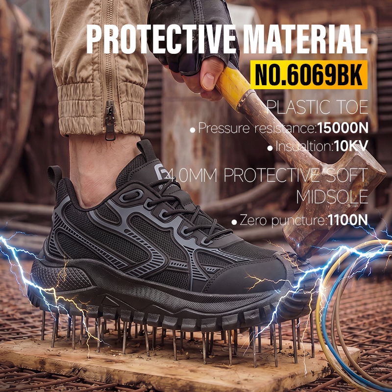 GUYISA 6069BK Dad Style Safety Shoes, 10KV Insulated, Anti-smash & Anti-puncture, EU Standard Plastic Toe Cap