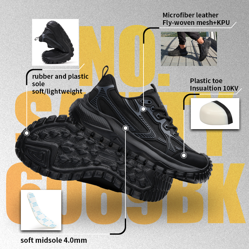 GUYISA 6069BK Dad Style Safety Shoes, 10KV Insulated, Anti-smash & Anti-puncture, EU Standard Plastic Toe Cap