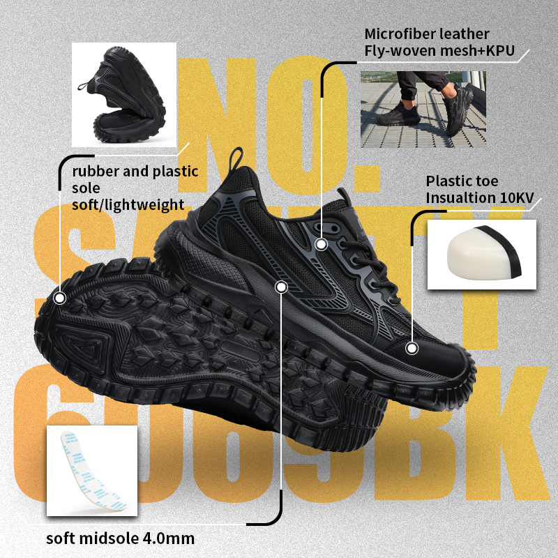 GUYISA 6069BK Dad Style Safety Shoes, 10KV Insulated, Anti-smash & Anti-puncture, EU Standard Plastic Toe Cap
