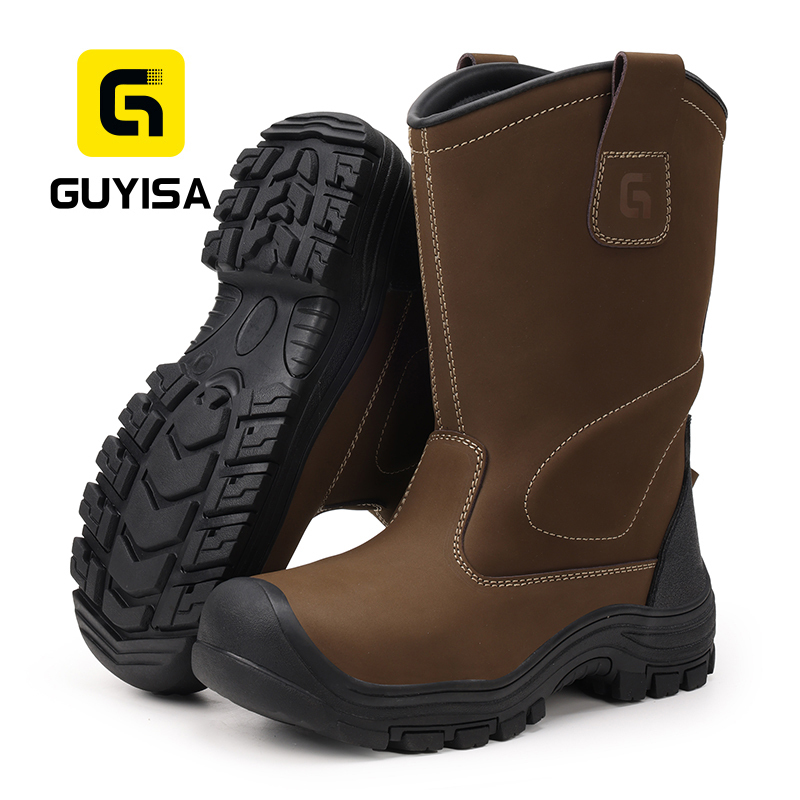 GUYISA 6072 Mining Industry Series Safety Boots, Anti-smash Anti-puncture Working Boots with European Standard Steel Toe Cap, Microfiber Upper and Rubber Outsole