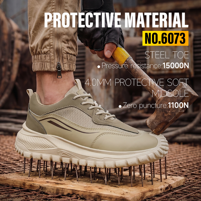 GUYISA 6073 Casual Series Anti-smash Anti-puncture Safety Shoes, European Standard Steel Toe Cap Shoes with Microfiber and Fly Woven Fabric Upper, Rubber-Plastic Outsole